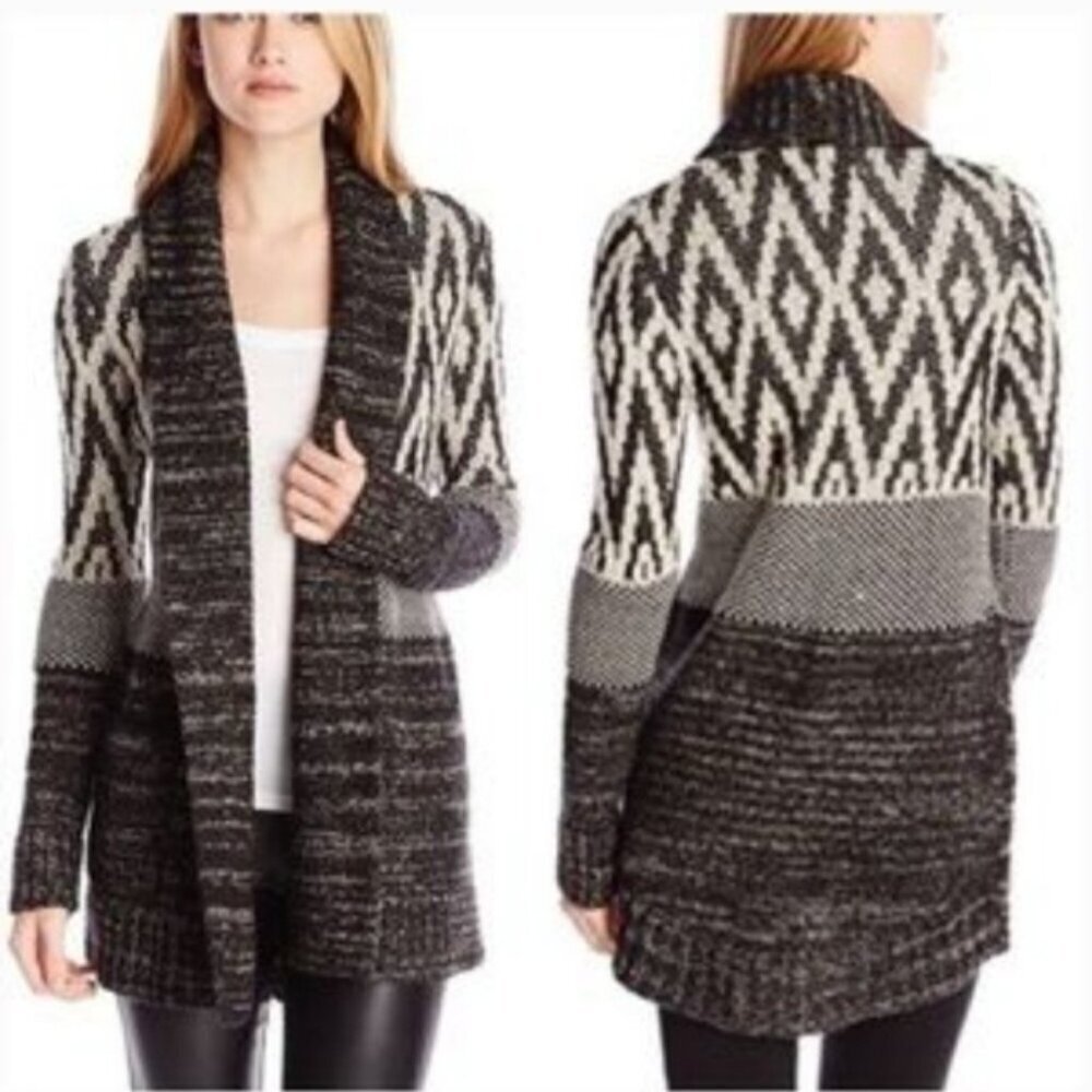 Lucky Brand Wool Blend Stargazer Tribal Aztec Open Knit Cardigan Sweater